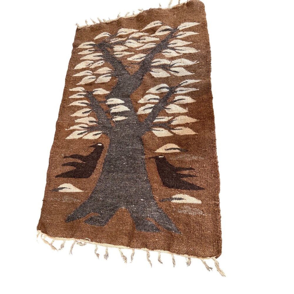 Vtg Hand Woven Egyptian Pictorial Tree of life  Kilim Rug Wool Tapestry  Art